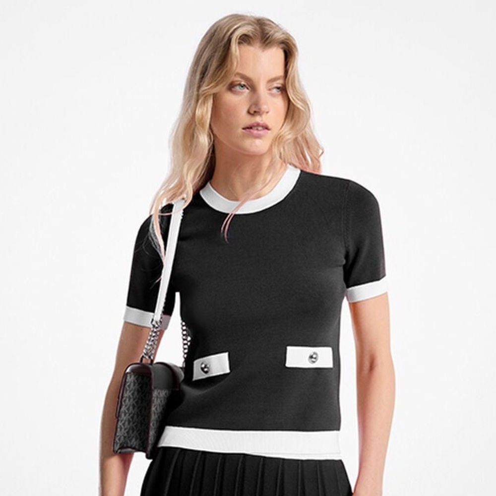 MICHAEL KORS Stretch Knit Short-Sleeve Sweater